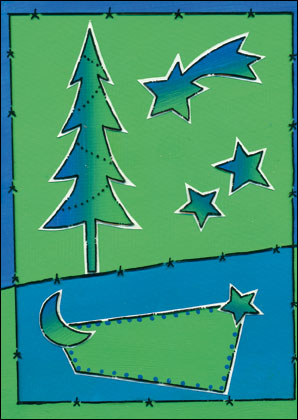 Blau-Grüne Weihnachtskarten gedruckt im Format A6, Motiv 42, Vorderseite